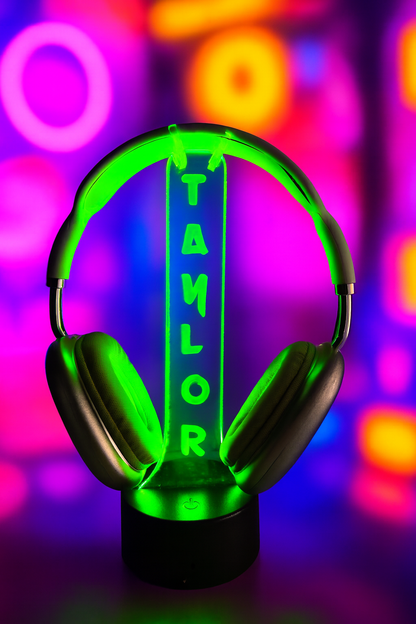 Custom LED Headphone Stand with Name – Personalized Gamer Desk Accessory