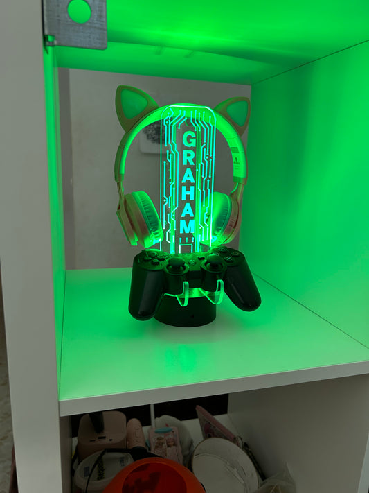 🎮 Personalized LED Acrylic Headphone and Controller Stand – Custom Gamer Tag Gift