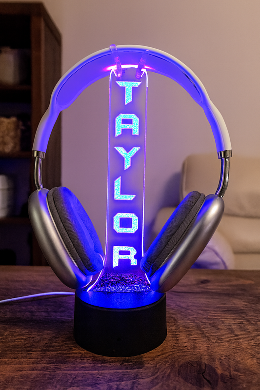 Custom LED Headphone Stand with Name – Personalized Gamer Desk Accessory