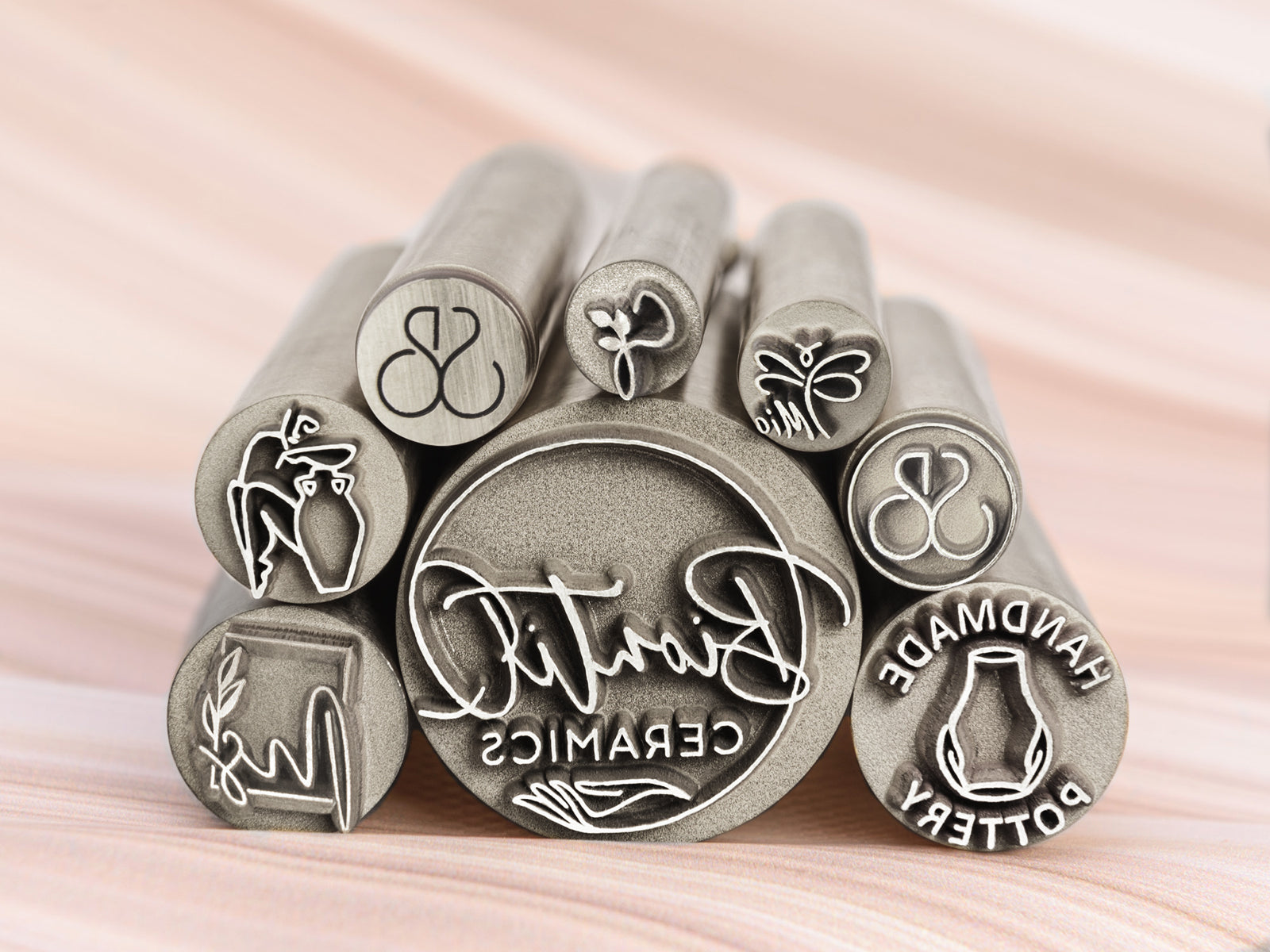 Custom Pottery Clay Stamps are deep engraved for quality marks.